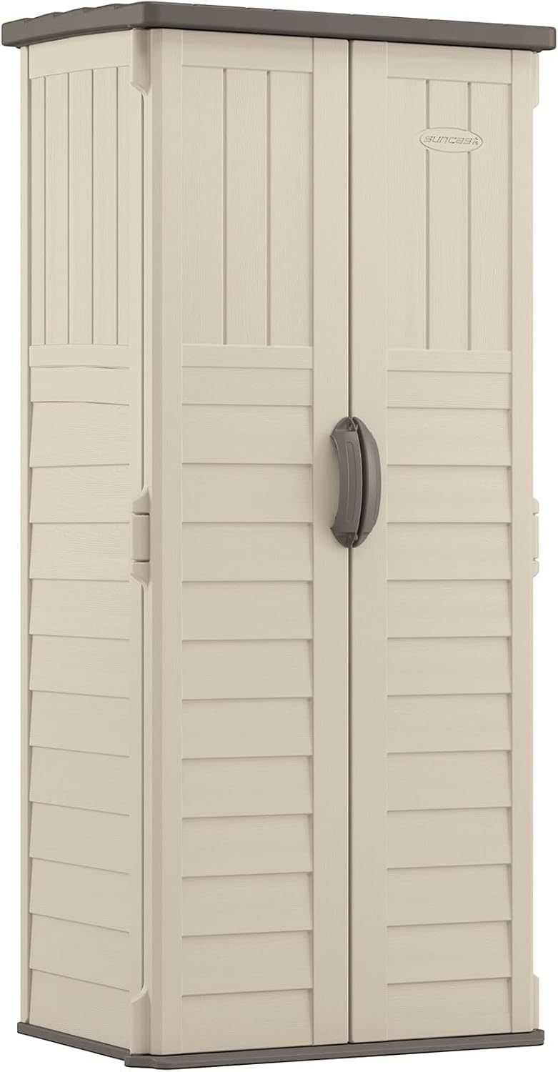 Vertical Outdoor Storage Shed Weather Resistant Resin Garden Tool Cabinet