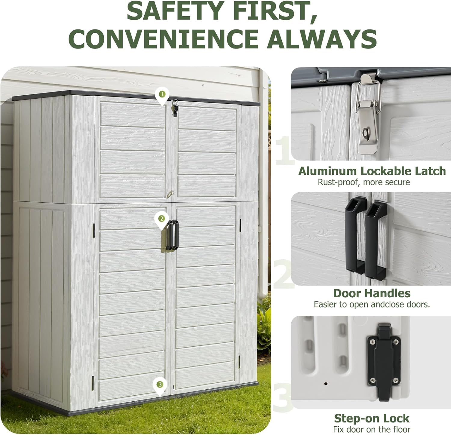 Vertical Outdoor Storage Shed Weather Resistant Resin Utility Cabinet with Floor