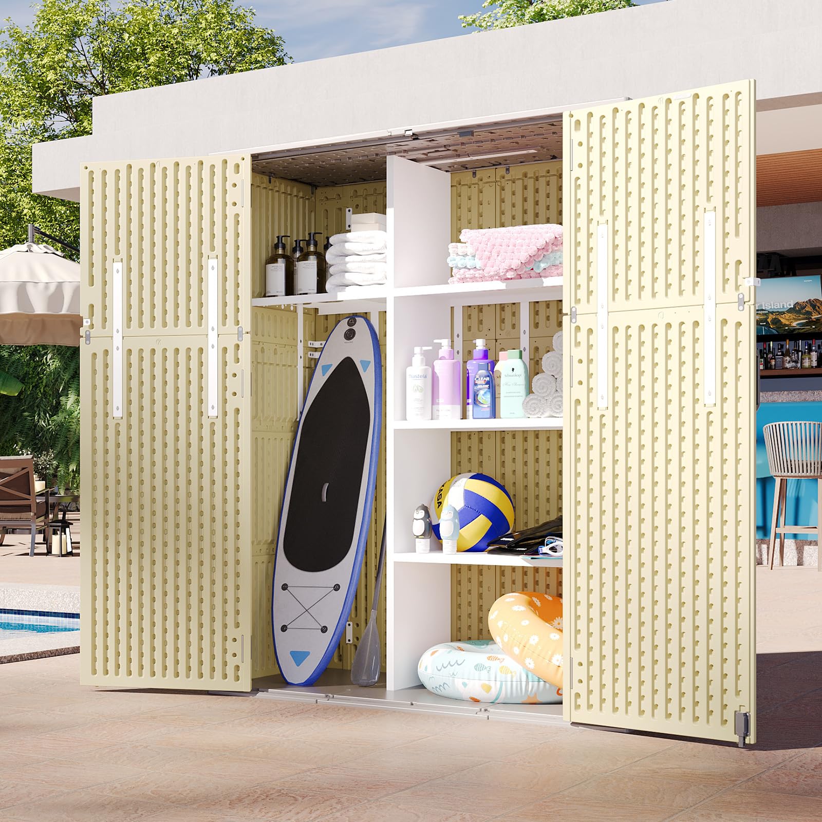 Vertical Outdoor Storage Shed Weather Resistant Resin Utility Cabinet with Floor