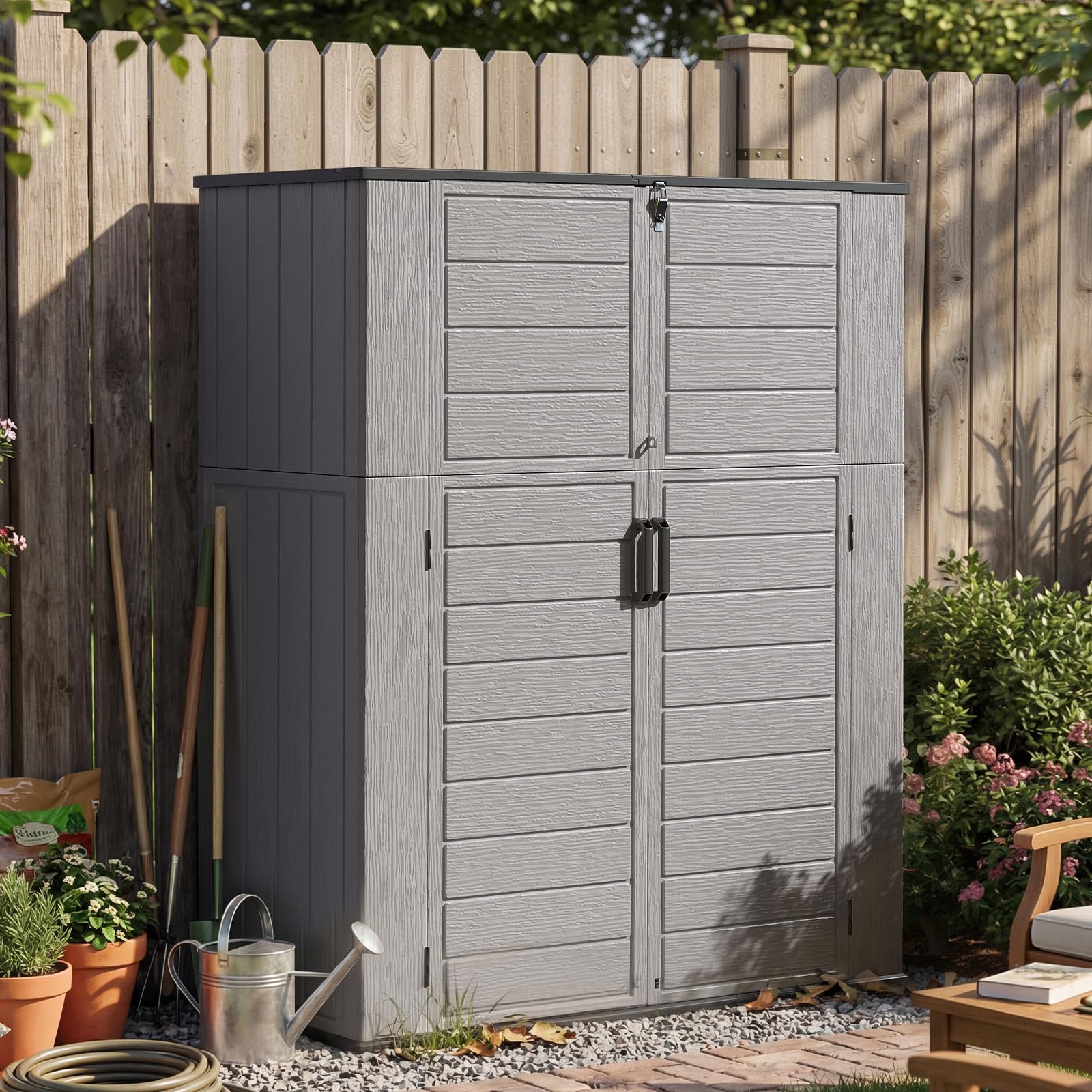 Vertical Outdoor Storage Shed Weather Resistant Resin Utility Cabinet with Floor