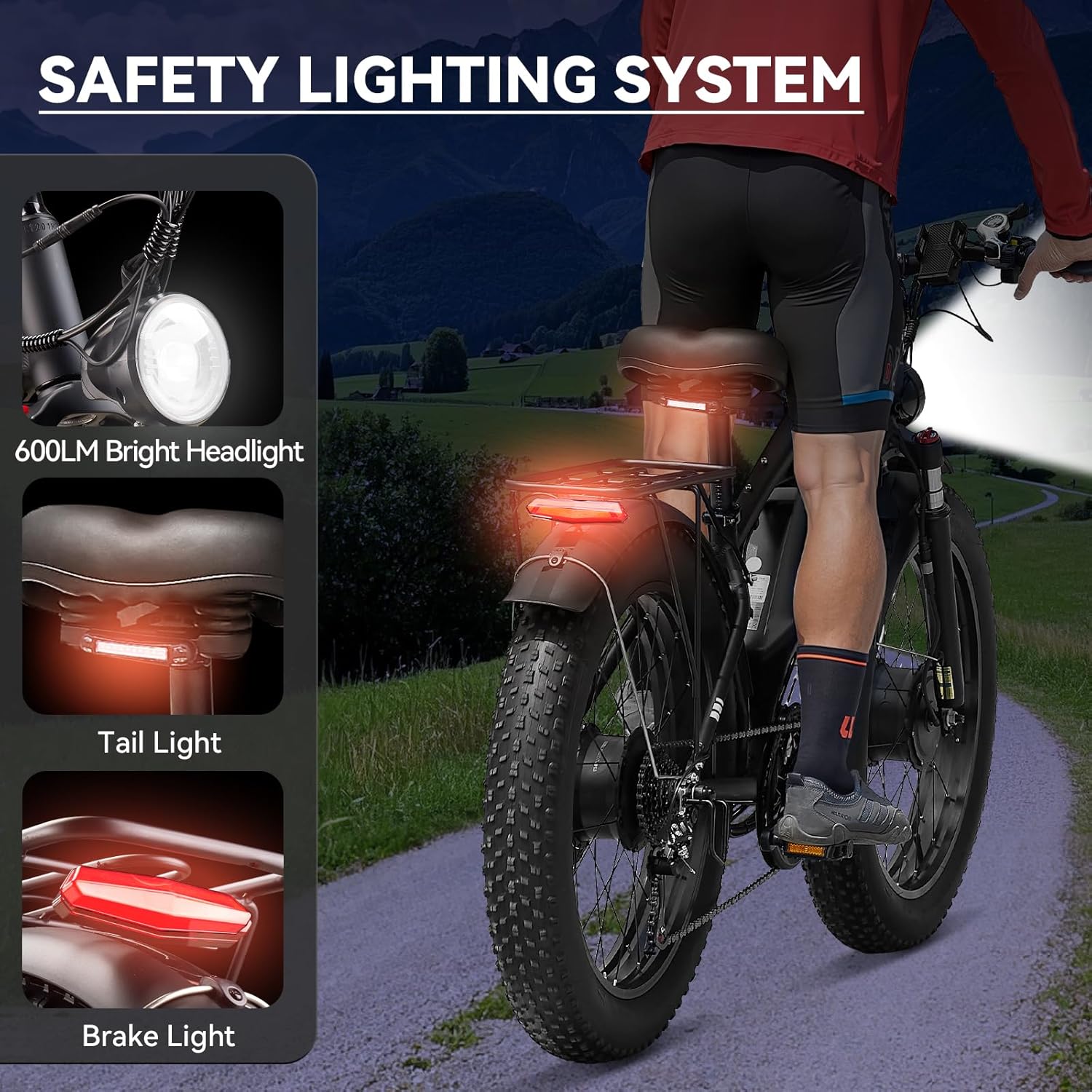 Electric Bicycle with Dual Motor Assist, Removable 52V Battery, 7-Speed Gears, 24-Inch Fat Tires