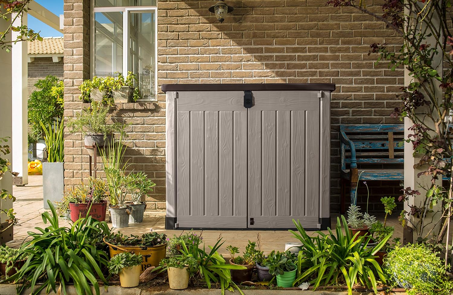 1200L Outdoor Garden Storage Box with Hinged Doors & Lift-Up Lid