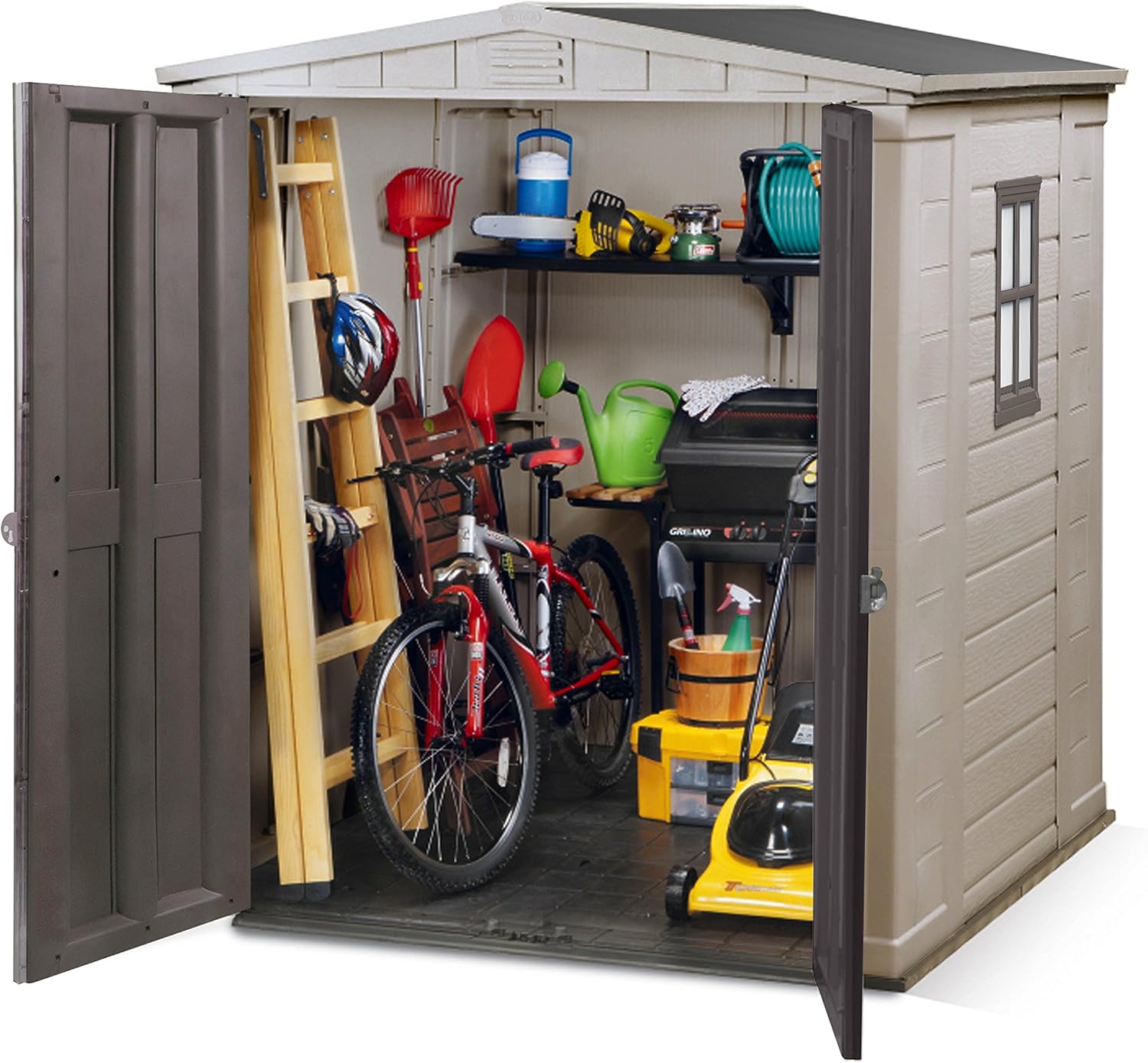 Outdoor Garden Storage Shed with Floor, Double Doors & UV-Resistant Resin