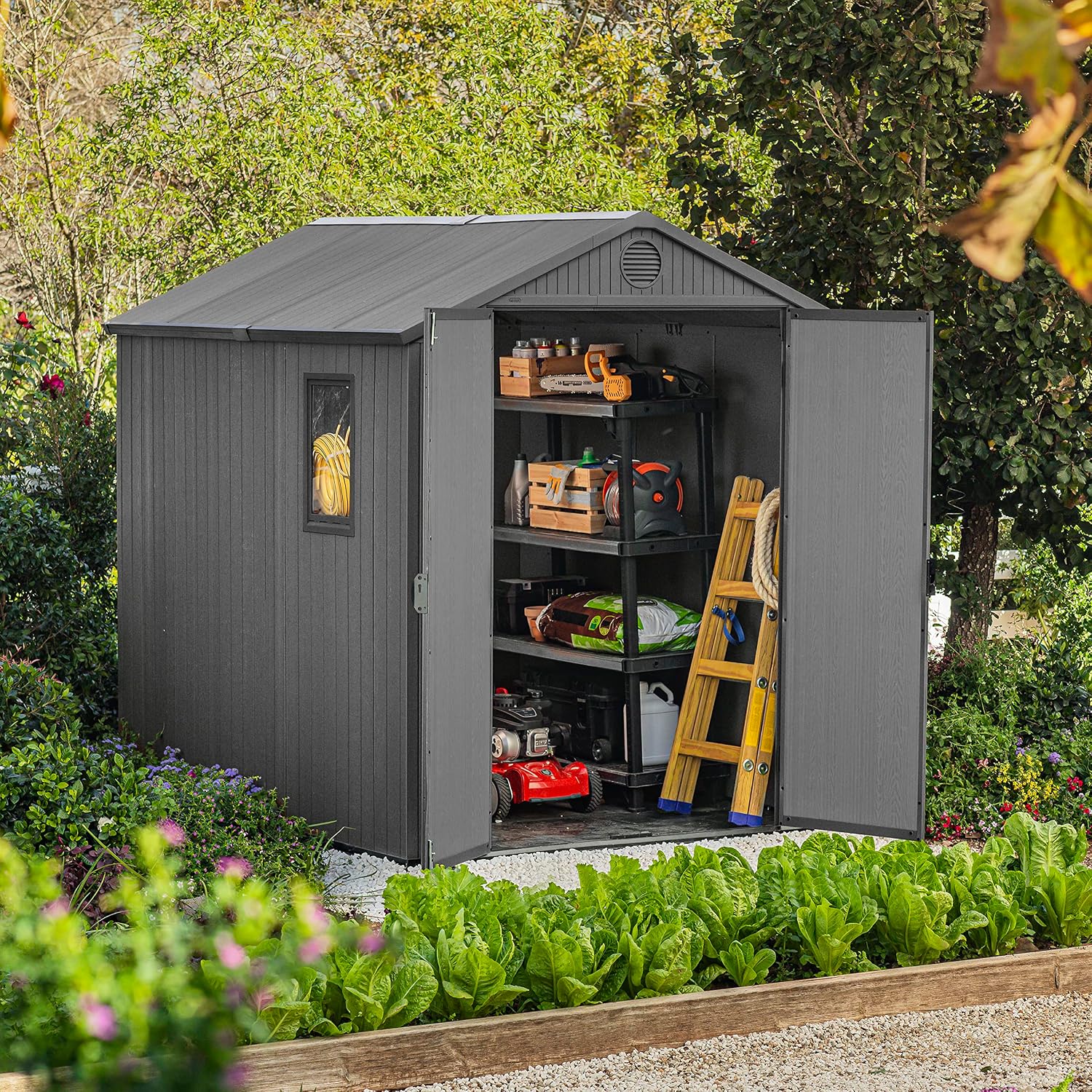 Large Outdoor Garden Storage Shed Weather Resistant Resin Double Door