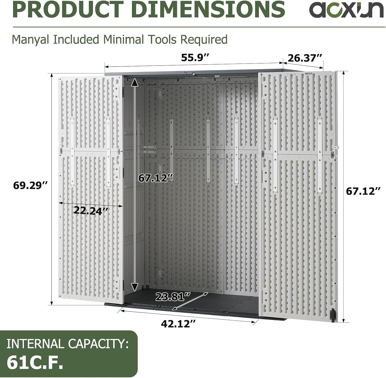 Vertical Outdoor Storage Shed Weather Resistant Resin Utility Cabinet with Floor