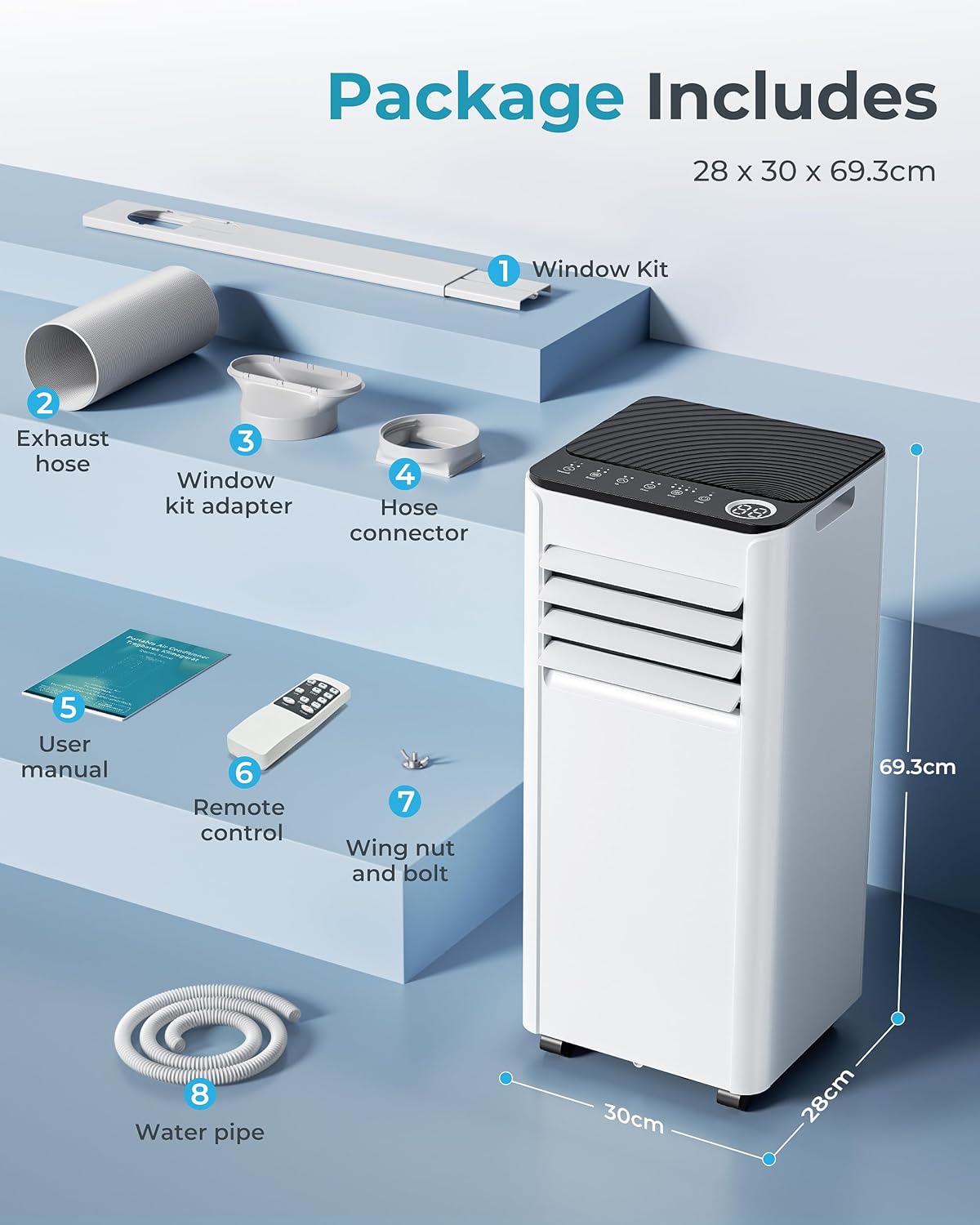 4-in-1 Portable Air Conditioner – Cooling, Dehumidifier, Fan & Sleep Mode – Remote Control – 9000 BTU – For Rooms up to 20㎡