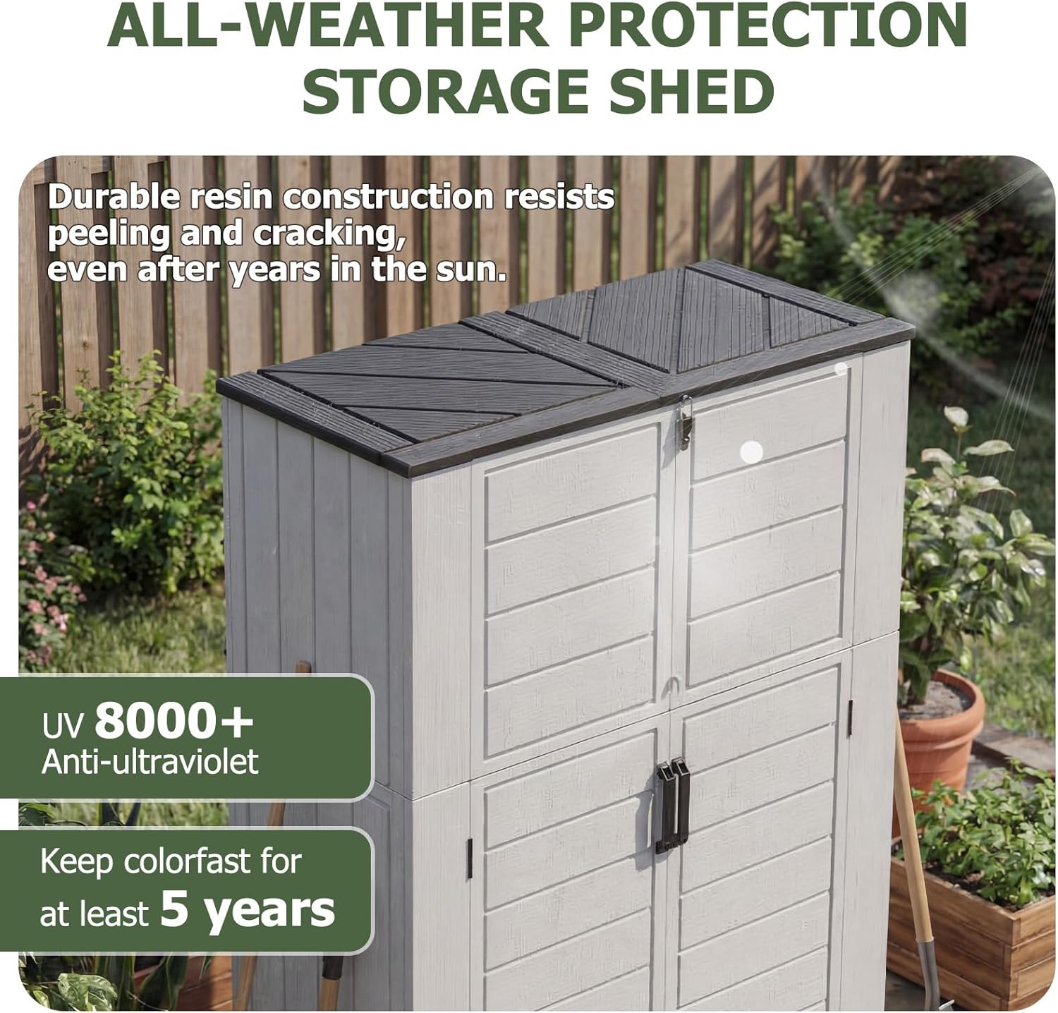 Vertical Outdoor Storage Shed Weather Resistant Resin Utility Cabinet with Floor
