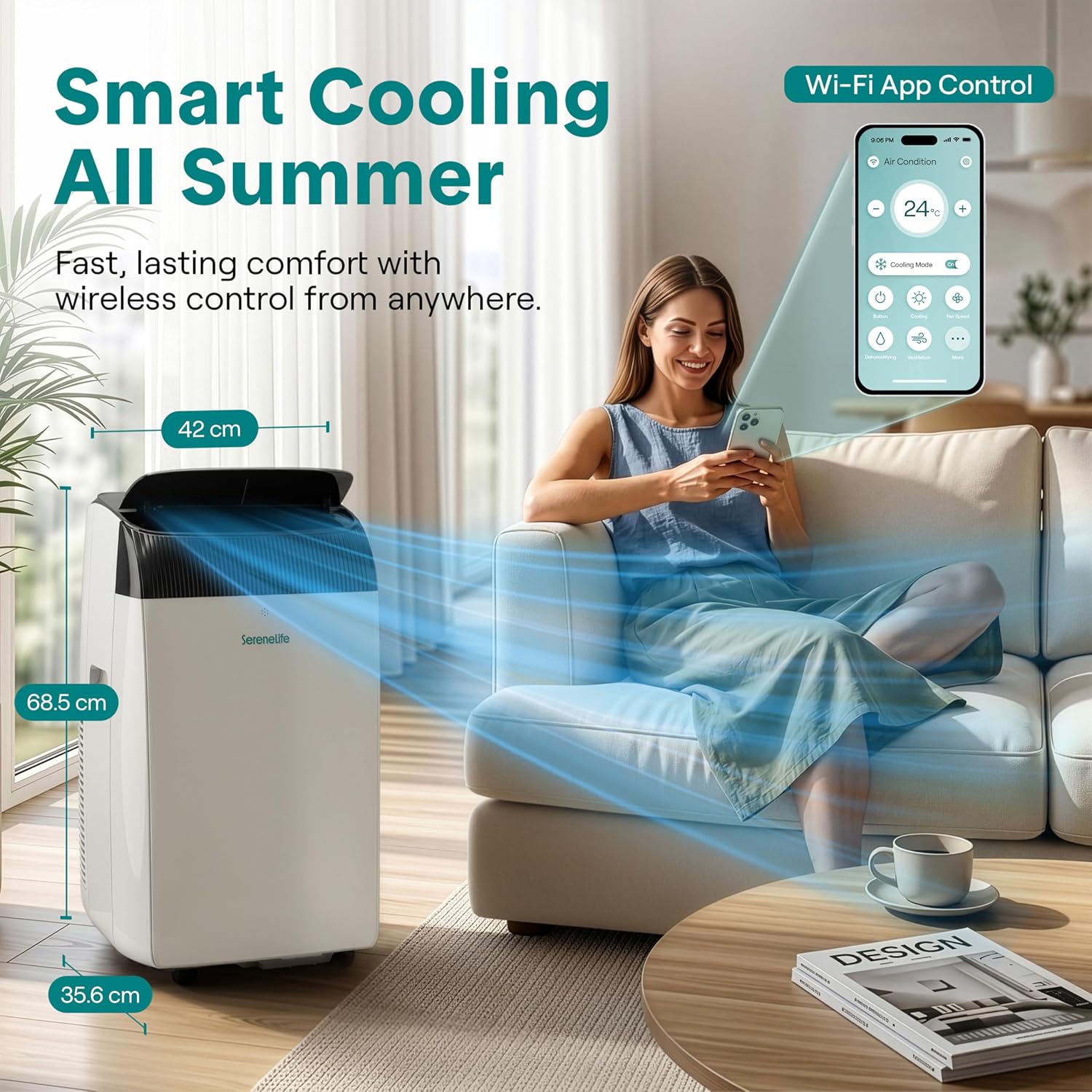 16000 BTU Portable Air Conditioner with WiFi, Cooling, Fan, Dehumidifier, Sleep Mode & Remote Control