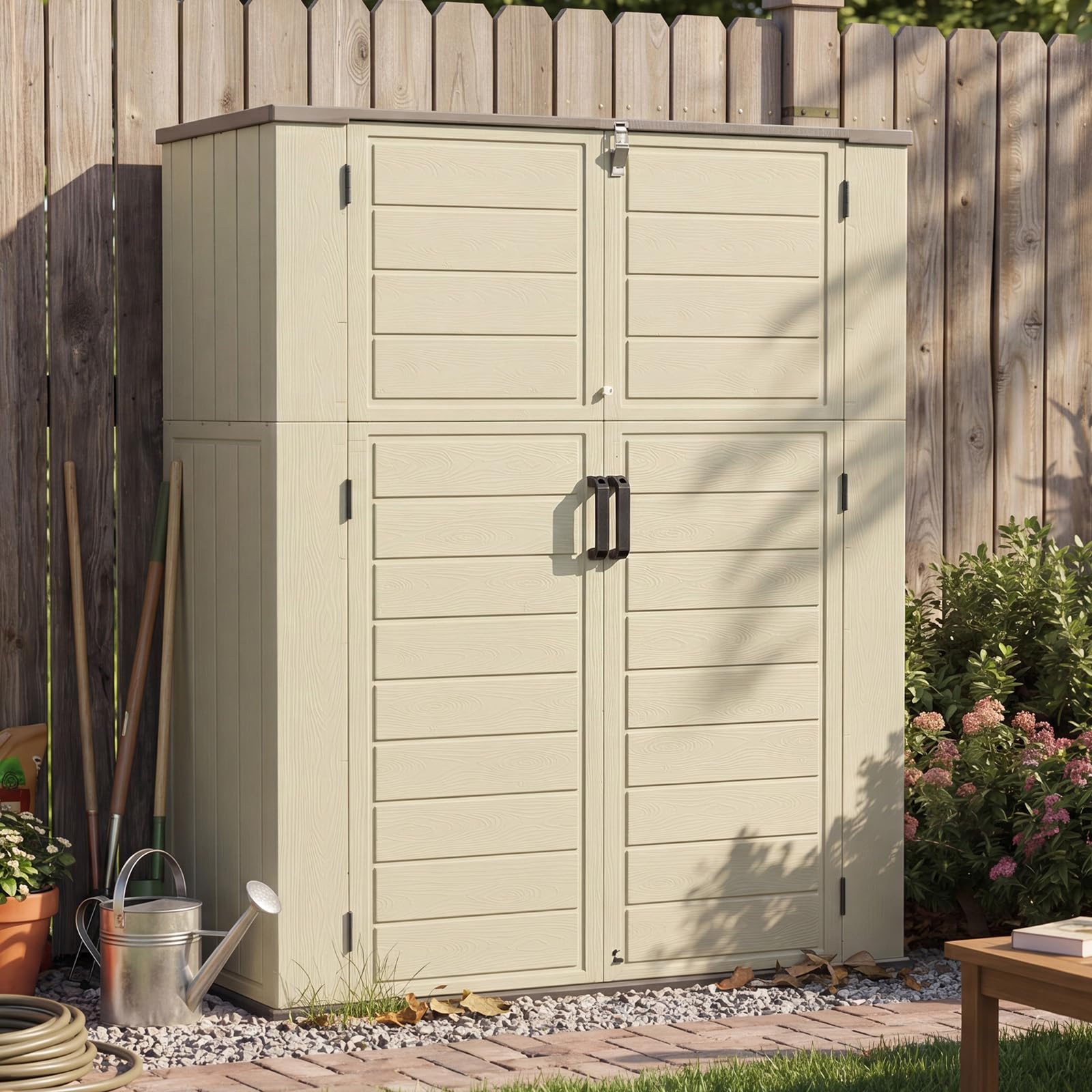 Vertical Outdoor Storage Shed Weather Resistant Resin Utility Cabinet with Floor