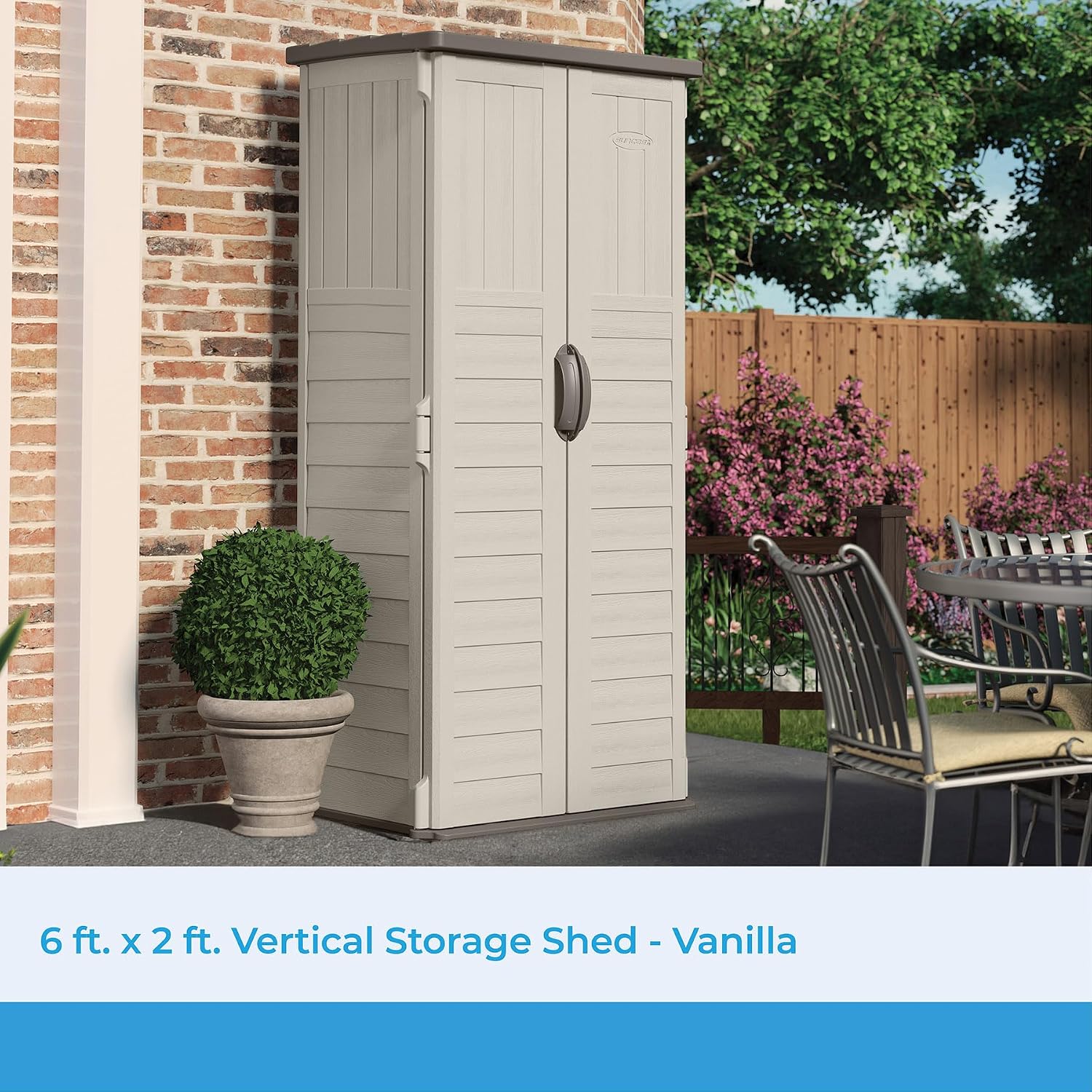Vertical Outdoor Storage Shed Weather Resistant Resin Garden Tool Cabinet