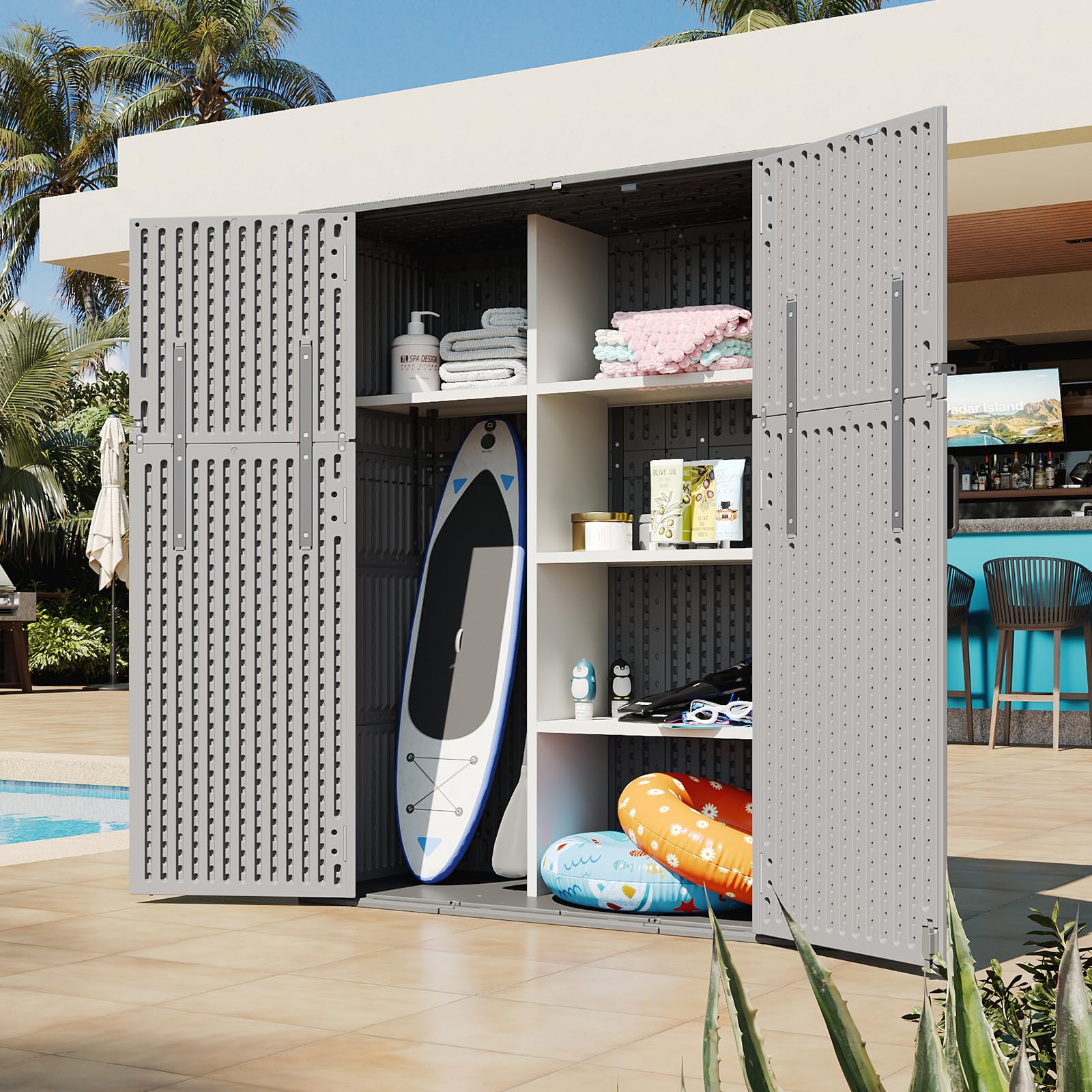 Vertical Outdoor Storage Shed Weather Resistant Resin Utility Cabinet with Floor
