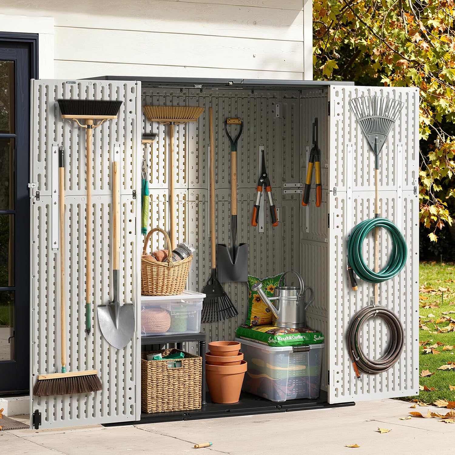 Vertical Outdoor Storage Shed Weather Resistant Resin Utility Cabinet with Floor