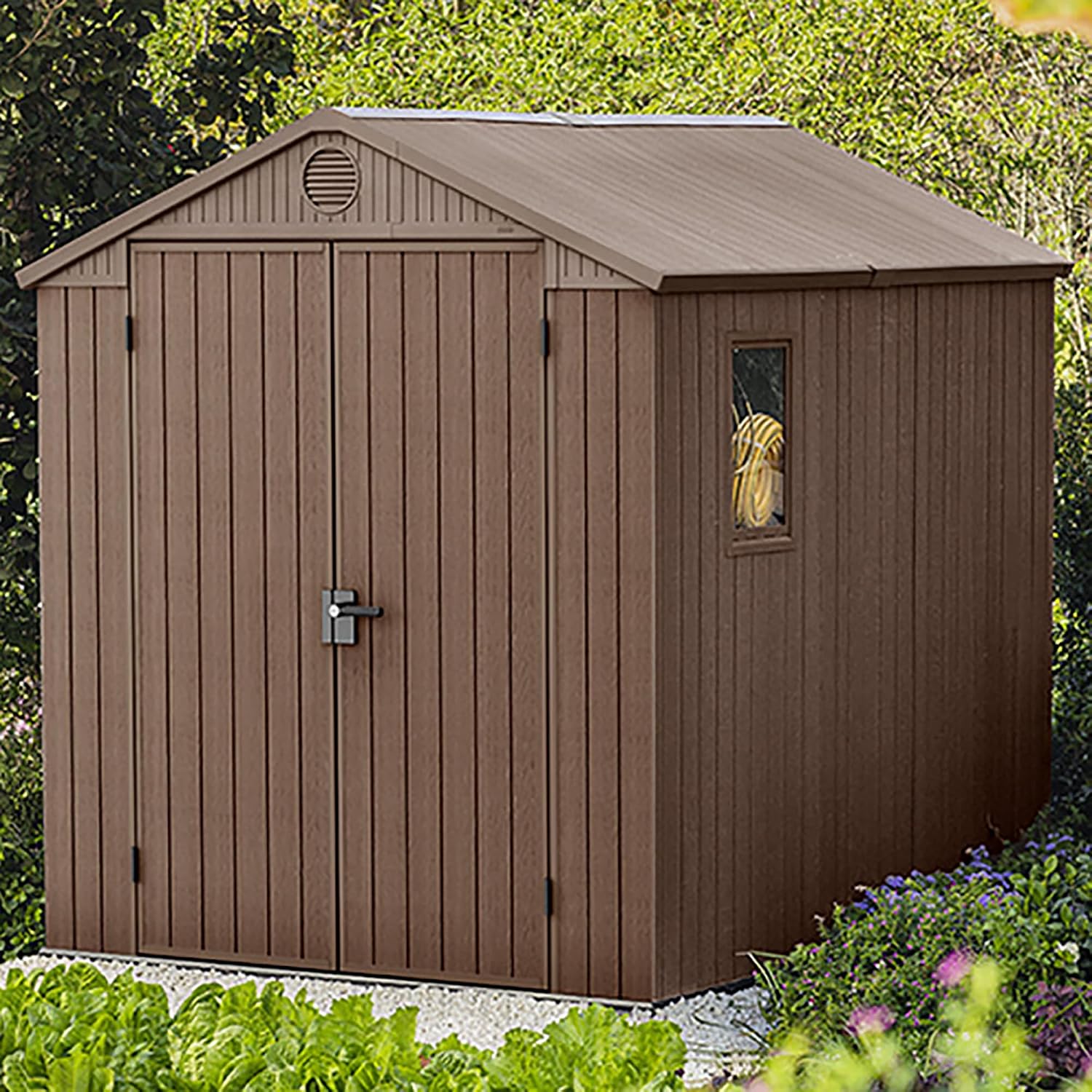 Large Outdoor Garden Storage Shed Weather Resistant Resin Double Door Brown