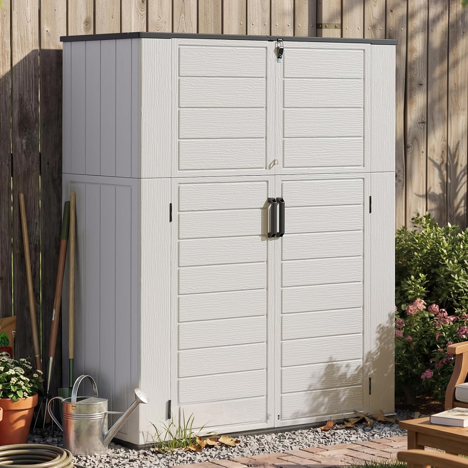 Vertical Outdoor Storage Shed Weather Resistant Resin Utility Cabinet with Floor