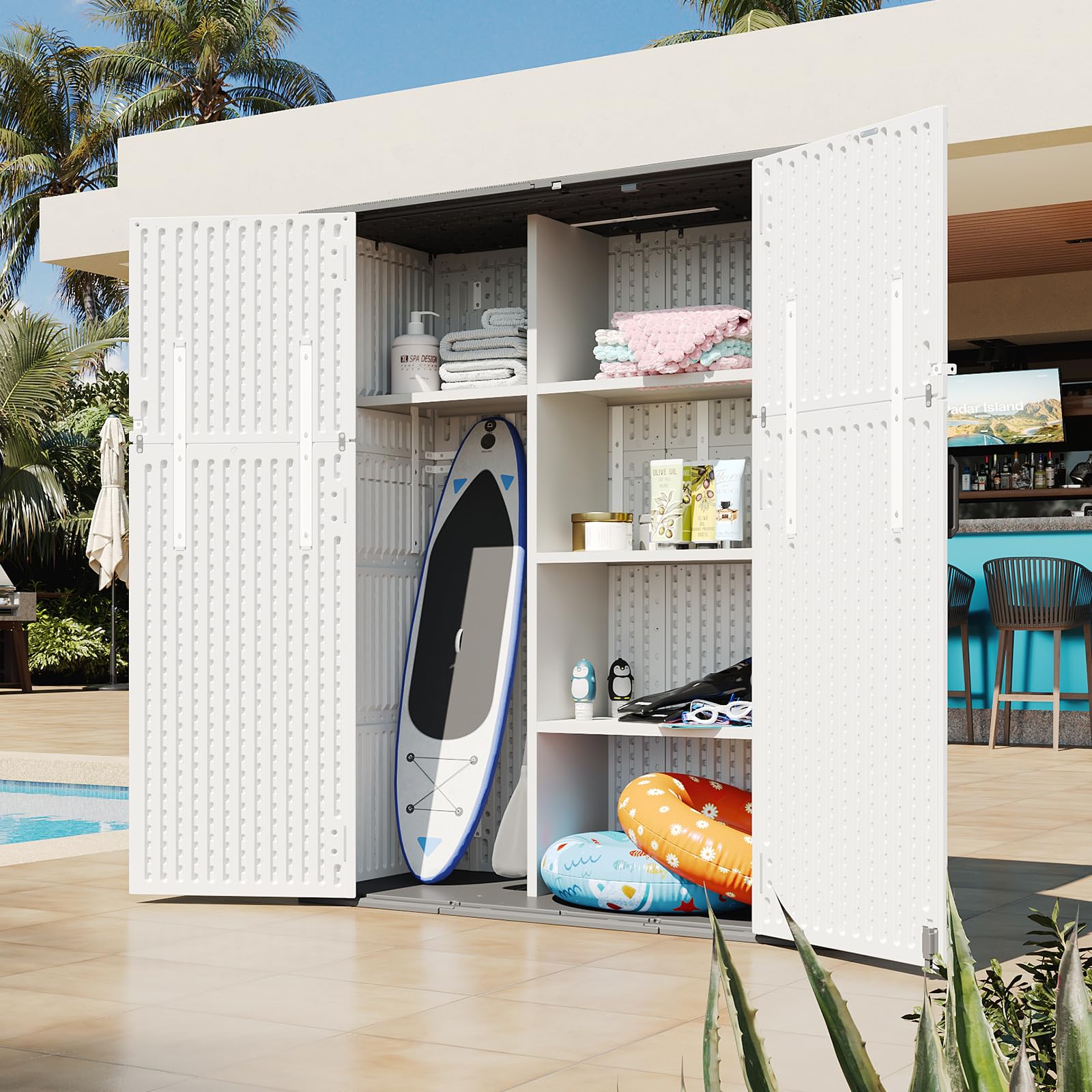 Vertical Outdoor Storage Shed Weather Resistant Resin Utility Cabinet with Floor