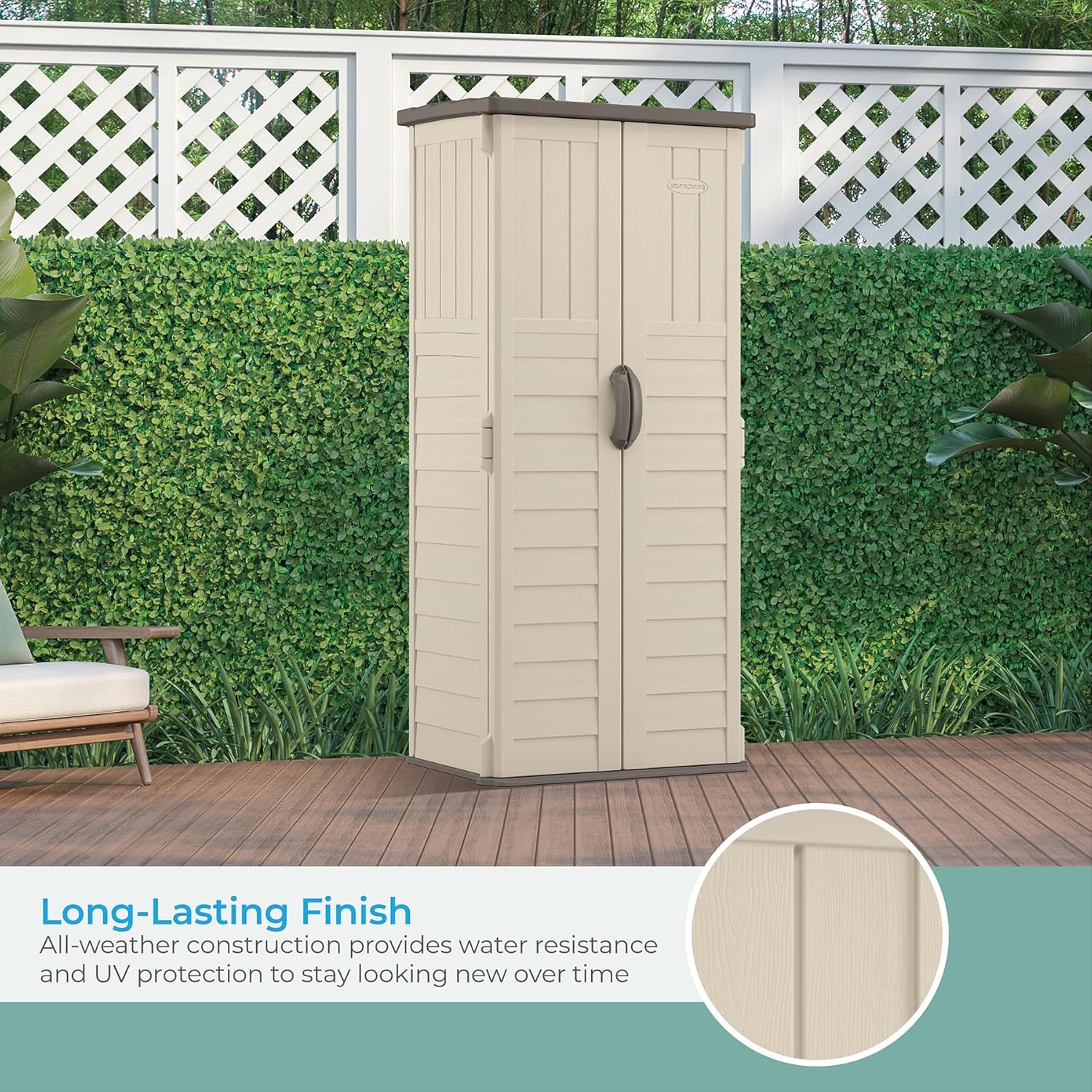 Vertical Outdoor Storage Shed Weather Resistant Resin Garden Tool Cabinet